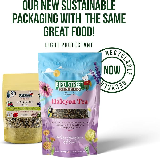 Bird Street Bistro Parrot Tea 3oz - Parakeet & Cockatiel Food Vitamin Substitute - Bird Health Supplies - Bird Food Topper (0.1875 Pound, Halcyon Tea)