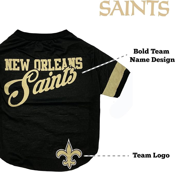 NFL New Orleans Saints T-Shirt for Dogs & Cats, Medium. Football Dog Shirt for NFL Team Fans. New & Updated Fashionable Stripe Design, Durable & Cute Sports PET TEE Outfit