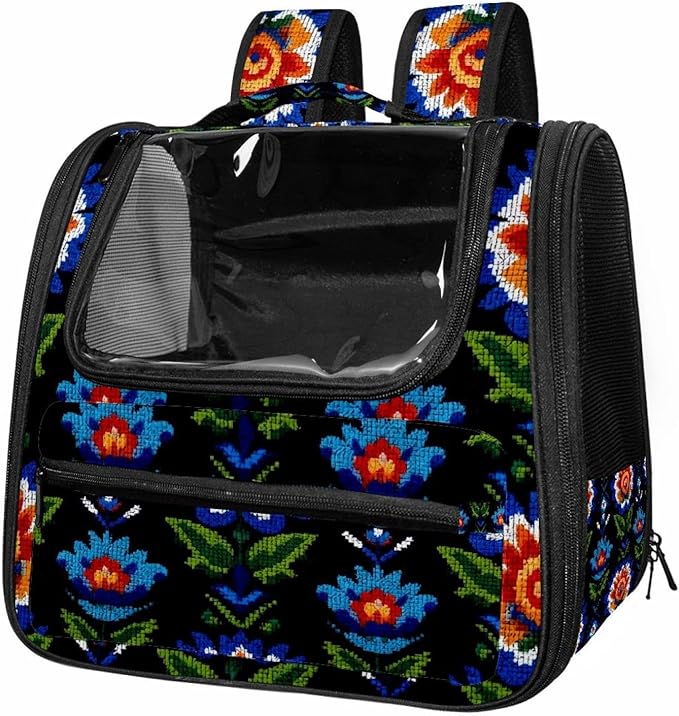 Motifs African Boho Paisley Floral (23) Transparent Pet Carrier for Travel Hiking for Kitty Small Dog