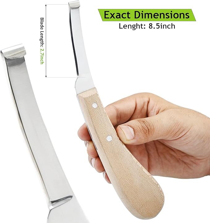 Premium Narrow Blade Farrier Hoof Knife – Professional Hoof Trimming Tool with Wooden Handle & Stainless Steel Blade (White Handle)