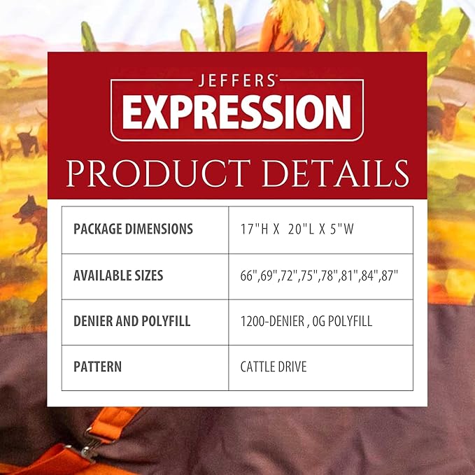 Jeffers Expression 1200 Denier Standard Neck Turnout Sheet, Cattle Drive, 69"- Waterproof, Breathable Horse Sheet with 0g Polyfill, No Insulation, Ideal Protection for Wind & Rain, Lightweight