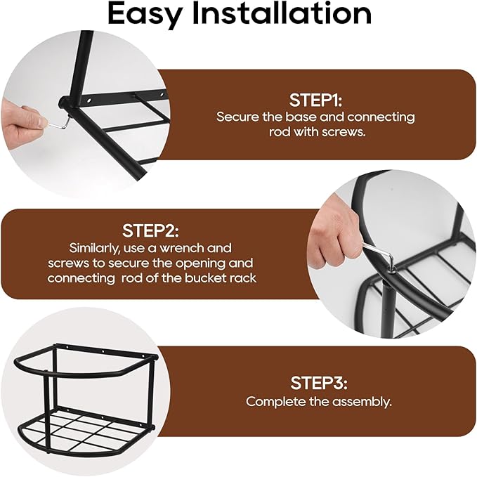 Bucket Holder for Horses Feed,5 Gallon Water and Feed Bucket Holder for Horses,Heavy Duty Metal Wall Mount Water Bucket and Pail Holder for Livestock in Stable (1)