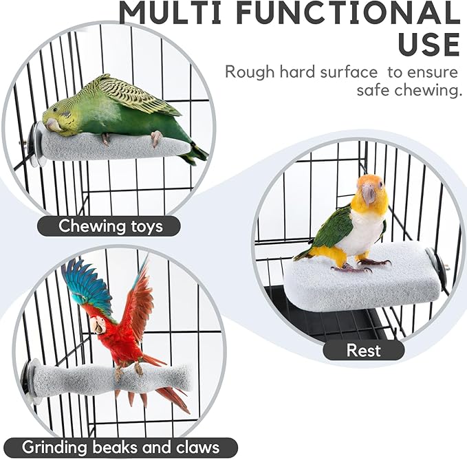 3PCS Bird Beak Grinding Stone, Natural Pumice Bird Parrot Cage Perch Stand Platform Foot Claws Trimmer Toys for Budgies, Parakeets, Cockatiels, Conures