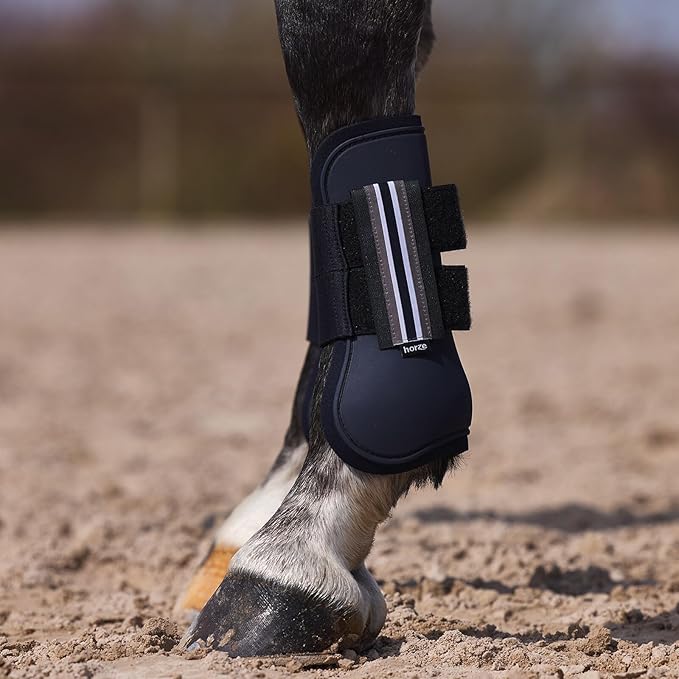 HORZE Adepto Open Front Tendon Boots | Durable Shell with Neoprene Lining - Dark Navy - Warmblood