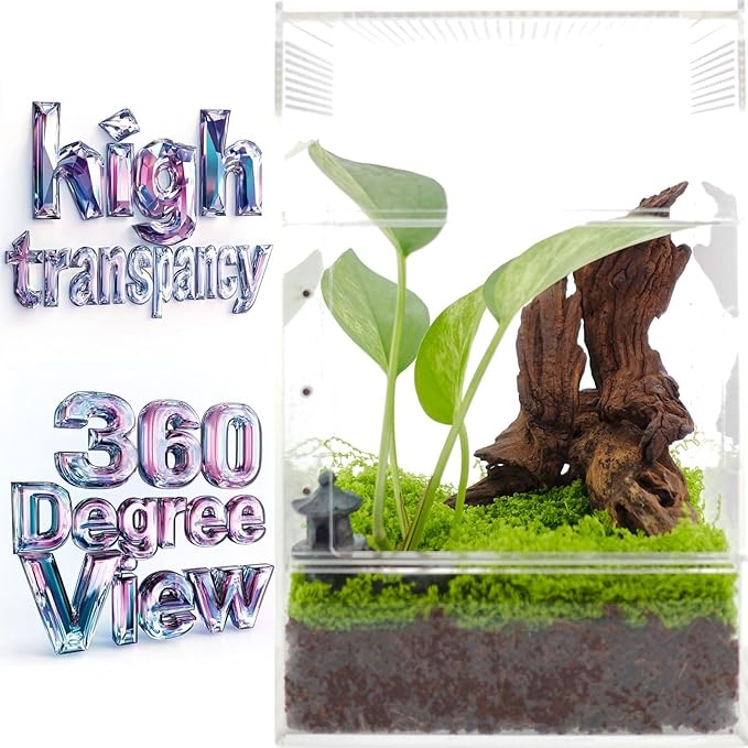 Jumping Spider Enclosure - Acrylic Terrarium Habitat for Spiders, Tarantulas, Snail, Mantis, Lizard, and Small Reptiles, Dual Sliding Doors (5.7x5.7x9 inch)