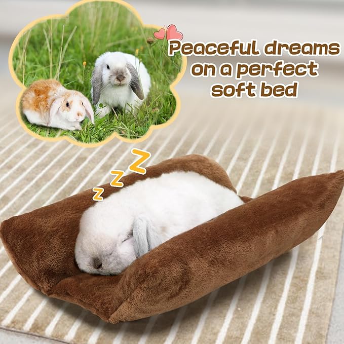 Alphatool 15.7" x 14" Soft Bunny Bed - Rabbit Bed, Warm Cuddle Cushion Plush Mat for Guinea Pig, Ferret, Small Animal - Brown
