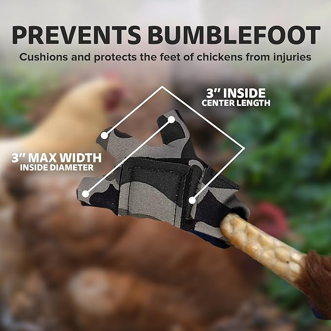 Chicken Shoes for Injured Feet – Protective Neoprene Footwear for Chicken, Open-Toe Design for Bumblefoot Relief, Made in USA - Large, 4" Max. Inside Width, Gray Camouflage