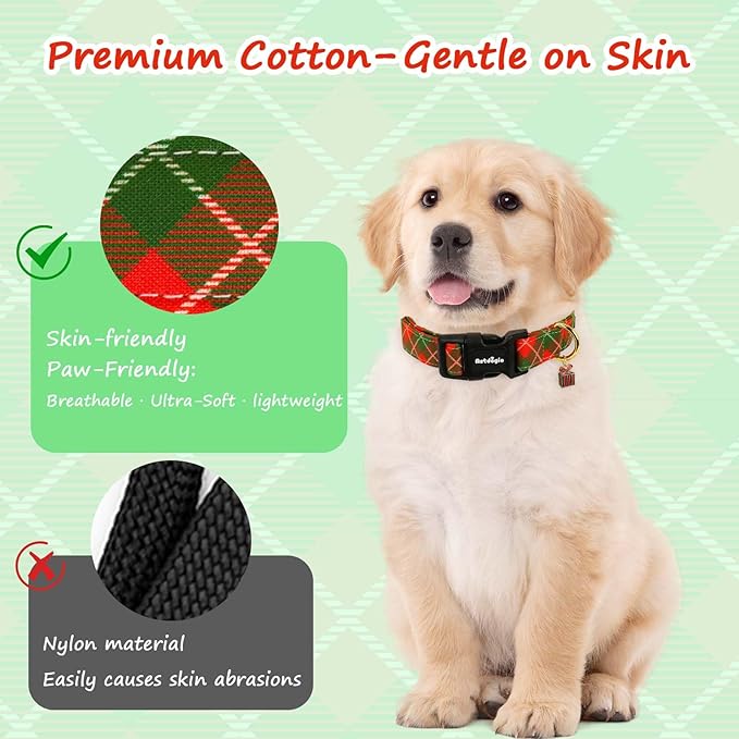 Extra Small Christmas Dog Collar,Adjustable Dog Christmas Collars, Red Green Plaid Puppy Collar, Cute Dog Collars Holiday Collar for Girl Boy Dogs-XS