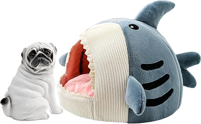 Shark Cat House, Shark Shaped Kennel, Kitten Bed Hideout House, Covered Shark Head Shaped Indoor Pet Nest for Cat, Small Dogs (Blue, L(18.5 * 17.7 * 13.4 in))