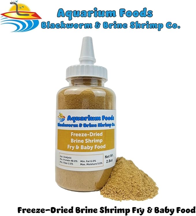 Aquatic Foods Inc. Brine Shrimp Powder-Small Bits Fry & Baby Food for Freshwater Fish, Marine Fish, Baby Pondfish, Corals, Anemones, All Tiny Nanofish, Fry and Babies…2.8oz Lg SB