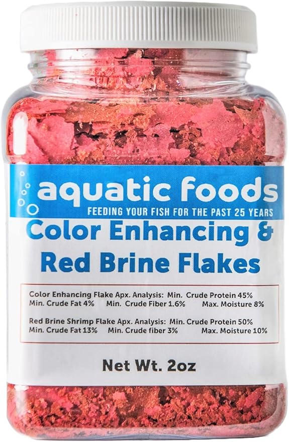 Aquatic Foods Inc. Ultra Color Enhancing Flakes & Red Brine Shrimp Flakes Special Blend Mix. Red Color Enhancing Flakes. Aquatic Foods and Zeigler Foods Mix…2oz Small Jar