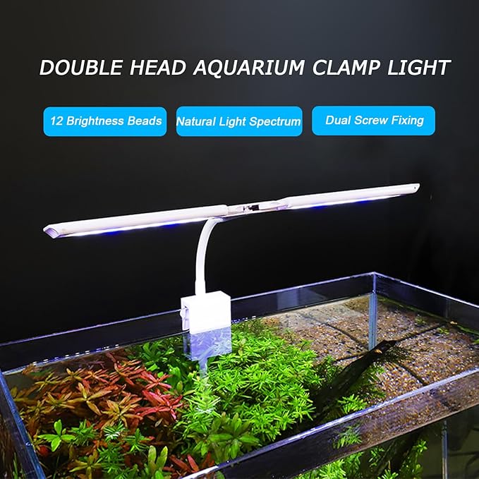 LED Aquarium Light Full Spectrum Clip Fish Tank Light Double Swing Arm Suitable for 5-20 Gal Tank