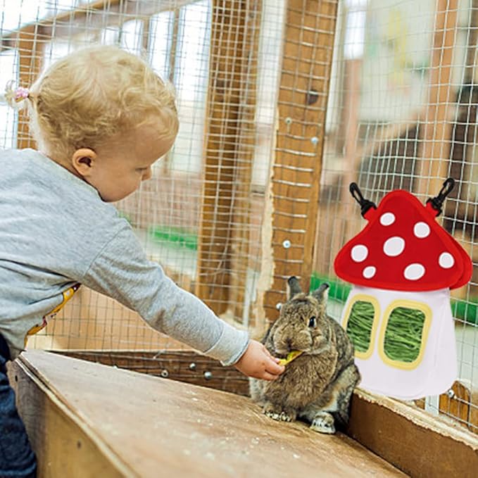 Bunny Hay Feeder, Hanging Rabbit Hay Feeder Bag for Bunnies Guinea Pigs Chinchillas Hamster