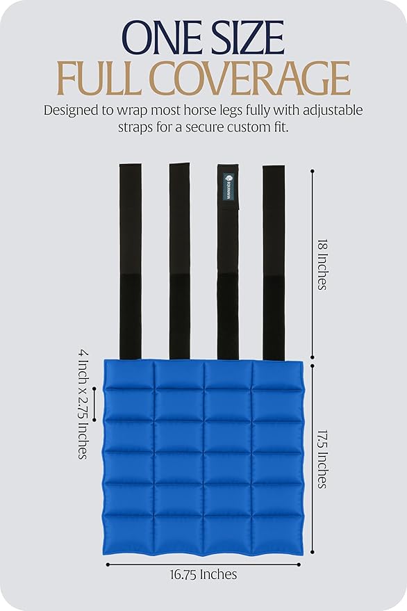 Equinavia Cool Relief Therapy Ice Boots Leg Wraps for Horses, Gel Pack with Adjustable Straps | 16.5" x 15.5" Single - Royal Blue - Single - One Size