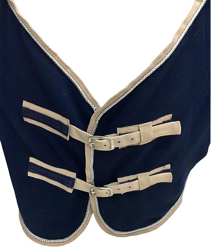 Majestic Ally Anti Pill Fleece Horse Blanket/Sheet with Silver Braided Rope (Navy, 78)
