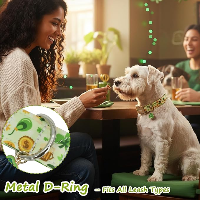 St. Patrick's Day Dog Collar,Light Green Puppy Collar with Lucky Shamrock,Adjustable Spring Cotton Collars Gifts for Small Medium Large Dogs,Dog Accessories XS