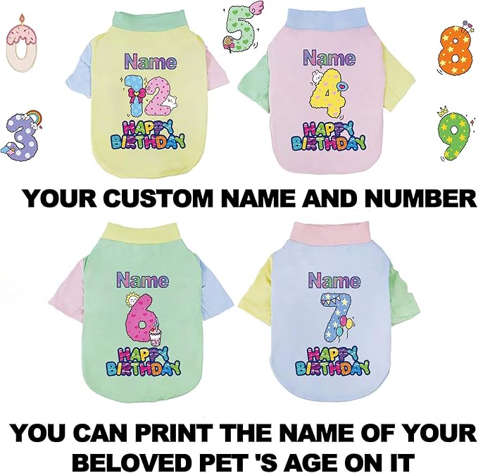 Custom Dog Birthday Shirt,Personalized Pet Apparel Print with Name Age Number,Pet Birthday Outfit,Lightweight Breathable Cotton Vest for Small Medium Large Dogs Cat (Dopamine Blue, X-Large)