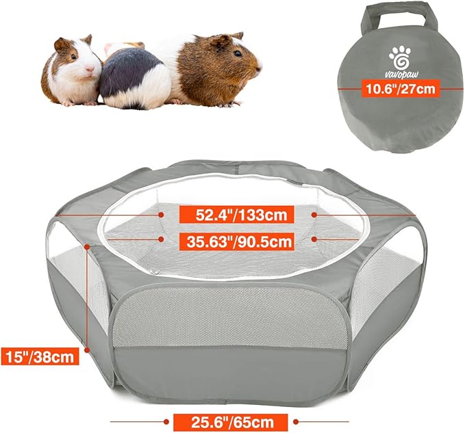 Small Animals Playpen, Waterproof Breathable Indoor Pet Cage Tent with Zipper Cover, Portable Outdoor Exercise Yard Fence for Kitten Hamster Bunny Squirrel Guinea Pig Hedgehog, Gray