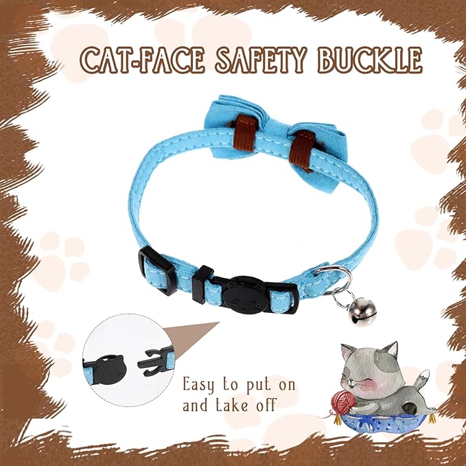 2 Pcs Boy Cat Collar with Bell Breakaway Cat Collars Cute Kitten Bow Tie Collar Adjustable Small Puppy Safety Collar Solid Color Plaid Pet Collar (Blue)