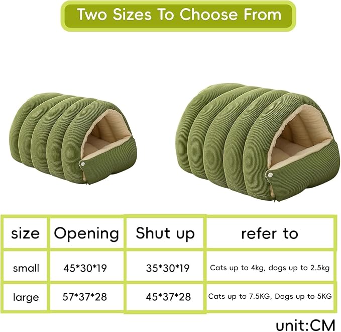 Removable and Washable Winter Closed-Off Cat Bed, Cat Winter Cave, Cute Cat Beds for Indoor Cats, Disassembled Design for Easier Cleaning, with Hair Remover (Green+Purple, 22.4 * 14.6 * 11.0 in)