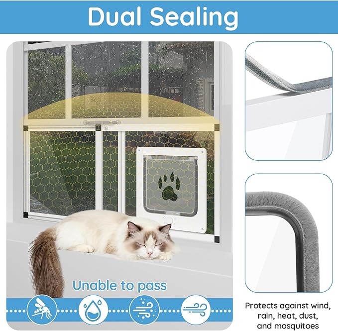 Sliding Cat Door for Window, Fits 28.5"-32" Width Window, 2-Min Install | Aluminum Frame + HD Glass | Weatherproof Design | Magnetic Closure Window Cat Door Insert, Adjustable Pet Door Window for Cats