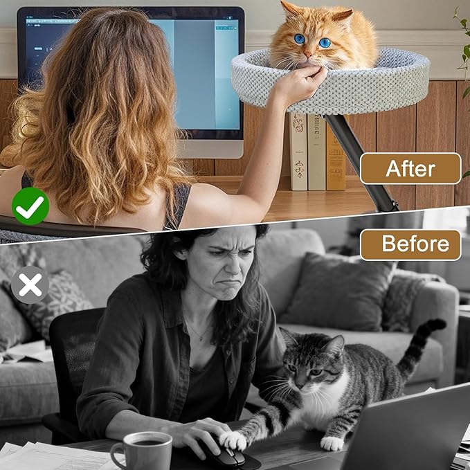 Simcat Modern Desk Cat Bed for Indoor Cats, Removable Study Office Game Tables Cat Desk Bed, Small Day Kitten Adjustable Pet Nest Bed
