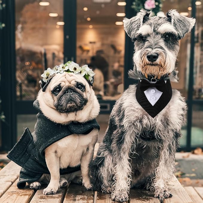 Dog Wedding Bandana, Formal Dog Tuxedo Adjustable Pet Collar with Bow, Small, Medium and Large Wedding Clothing, Birthday Gifts for Dogs (Small, Black)