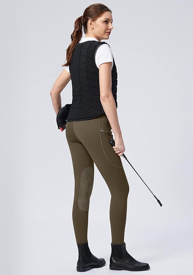 SANTINY Women's Horse Riding Pants with Zipper Pockets Knee-Patch Schooling Tights Equestrian Breeches for Women
