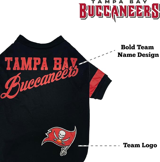 NFL Tampa Bay Buccaneers T-Shirt for Dogs & Cats, Large. Football Dog Shirt for NFL Team Fans. New & Updated Fashionable Stripe Design, Durable & Cute Sports PET TEE Shirt Outfit
