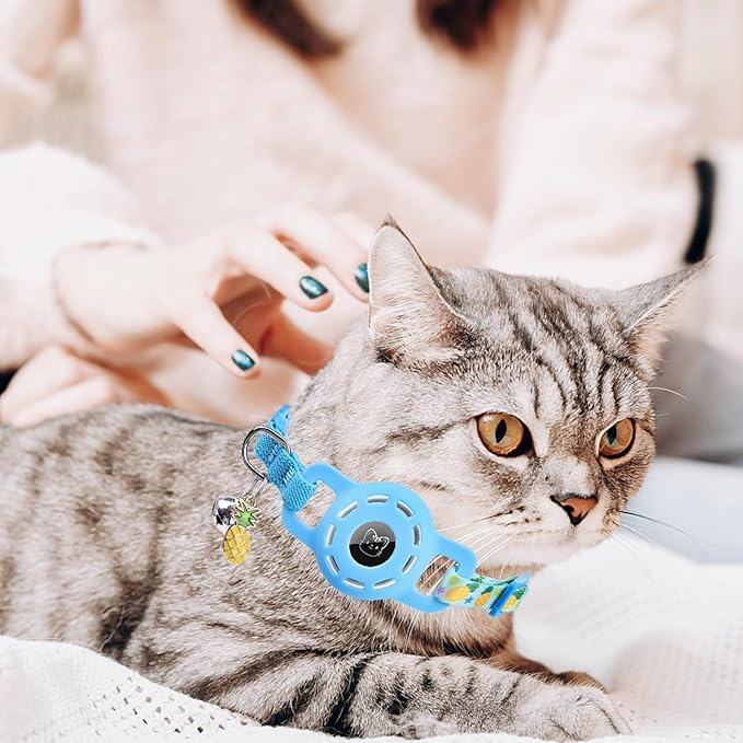 BINGPET AirTag Cat Collar with Bells, Upgraded Safety Elastic Cat Collar with Airtag Holder, Anti-Lost Cat Collars for Girl Boy Cats, Anti-Suffocation Kitty Puppy Collars