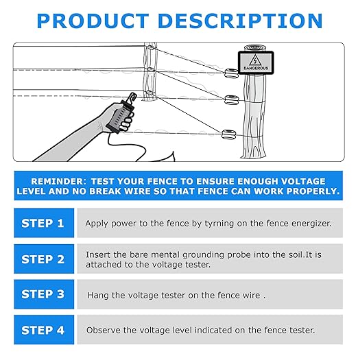 Electric Fence Voltage Tester, 12KV Fence Tester 8 Neon Indicator Lights/Fence Tester for Farms Fault Finder Portable Testing Tool