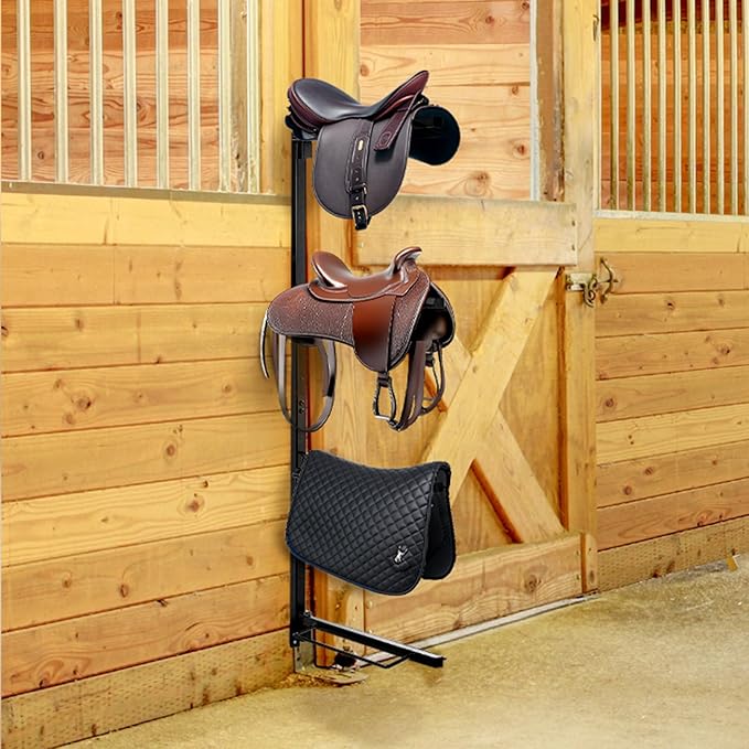 VEVOR Wall Mount Saddle Rack, 24 x 7 x 52 in, Four Tiers Horse Saddle Storage Rack, Heavy Duty Equestrian Western and English Saddle Stand, Horse Blanket Holder for Tack Room Organization