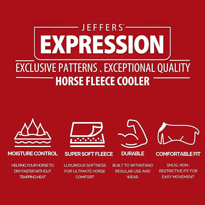 Jeffers Expression Fleece Cooler for Horses, Standard Neck, Cattle Drive 84"- Equine Towel Blanket, Moisture Absorbent, Light Weight, Best for Drying, Exercise, Bathing, Adjustable Belly Bands