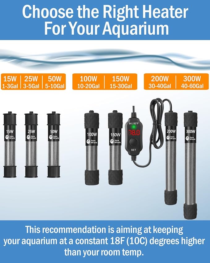 AquaMiracle Adjustable 200W Aquarium Heater Submersible Fish Tank Heater Super Short Aquarium Heater with LED Digital Display Thermostat, for Tanks 20-40 Gallons