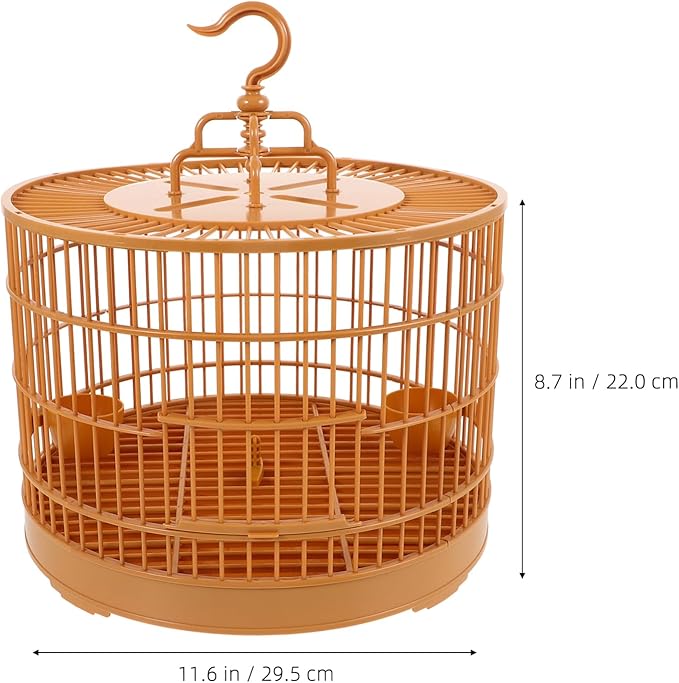Milisten Small Bird Cage with Feeder Plastic Round Hanging Bird House Carrier with Hook for Small Birds Parakeets Finches Cockatiels B