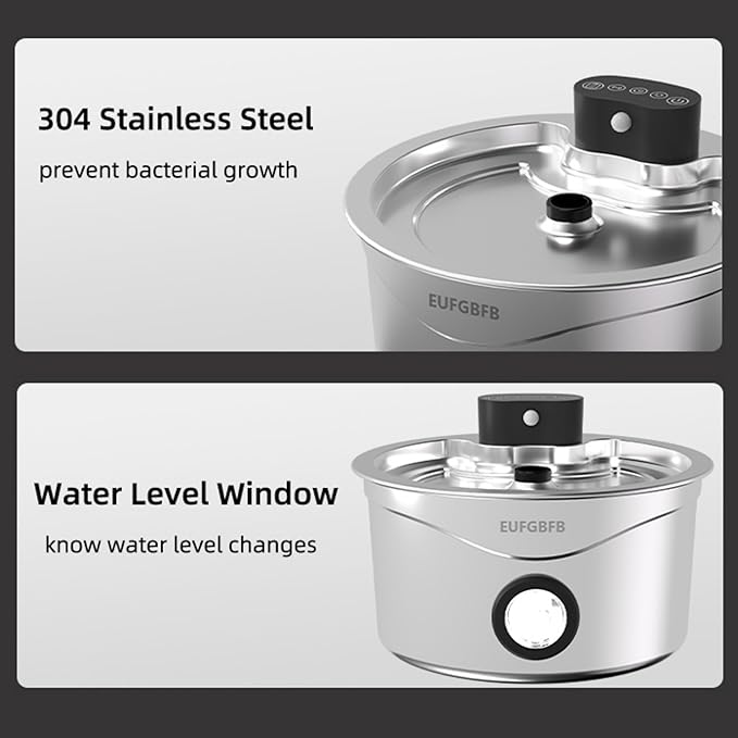 Stainless Steel Cat Water Fountain 2.6L/88oz, Automatic Wireless Pet Drinking Fountain with 4-Layer Filtration, Ultra-Quiet Rechargeable Pump & 3 Flow Modes for Cats and Dogs