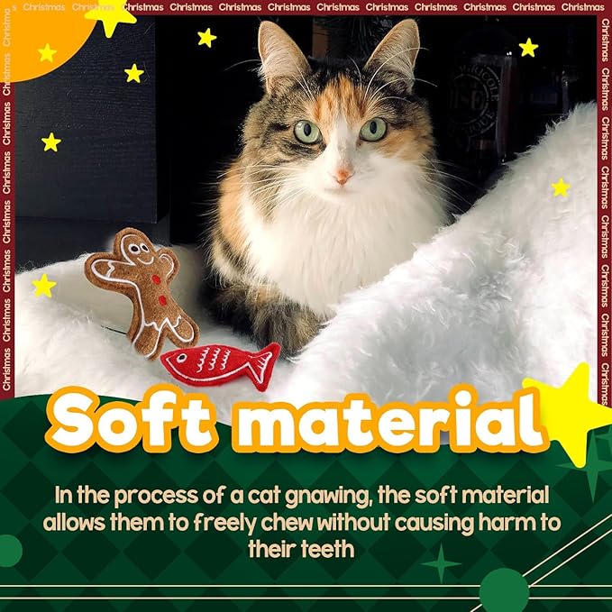 ALL FOR PAWS Christmas Cat Toys with Catnip, Bite-Resistant Teething Toy for Indoor Cats Exercise, Interactive Kitten Toys