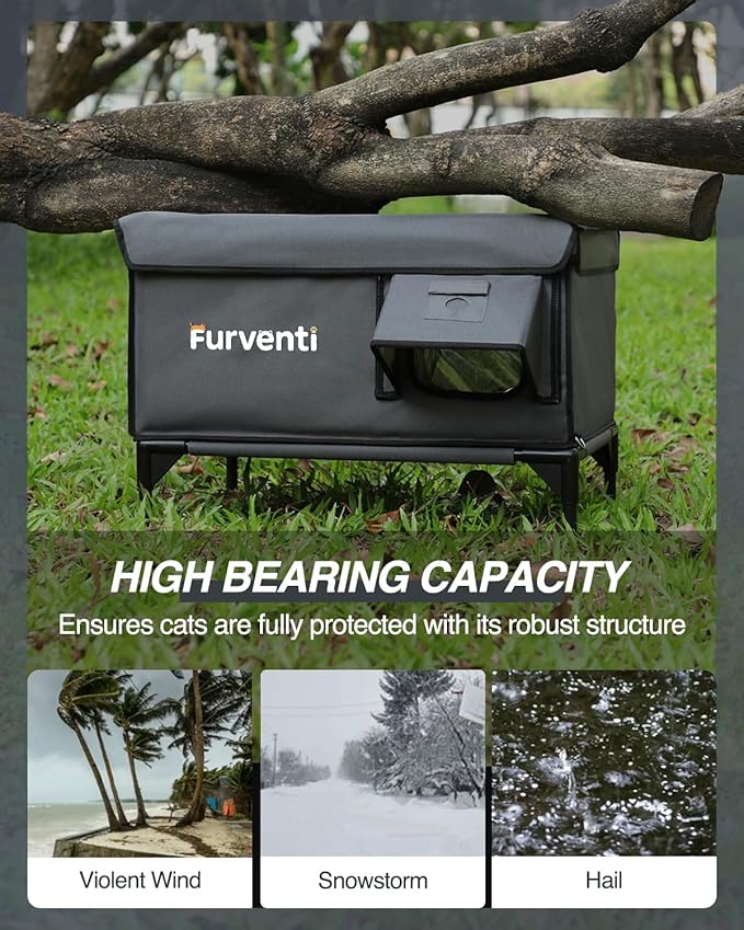 Outdoor Heated Cat House in Winter,Extremely Insulated & Weatherproof,Elevated Feral Cat Shelter with Waterproof Eaves & Escape Door for Outside Stray Barn Cat (Dark Grey,L.)