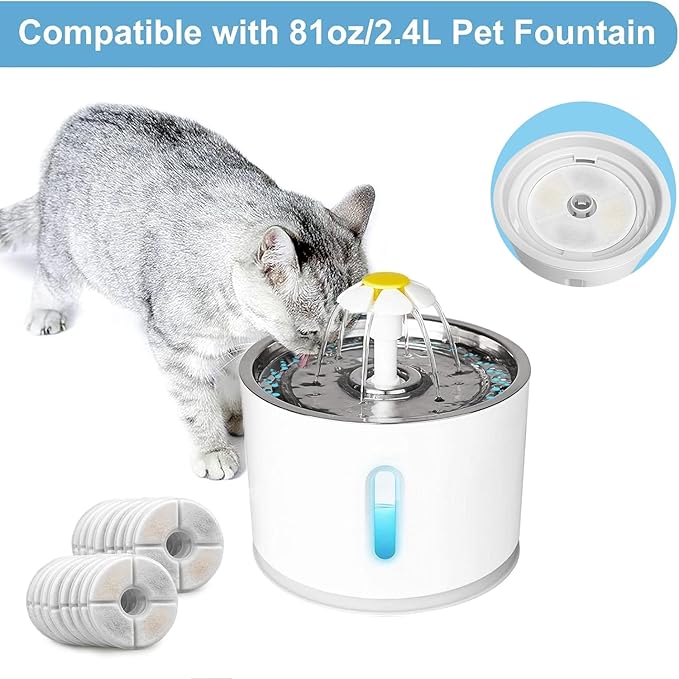 Cat Water Fountain Filters,16 Pack Pet Fountain Replacement Filters/Cat Fountain Filter for 81oz/2.4L Flower Cap Cat Fountain-Automatic Water Dispenser Drinking Fountain