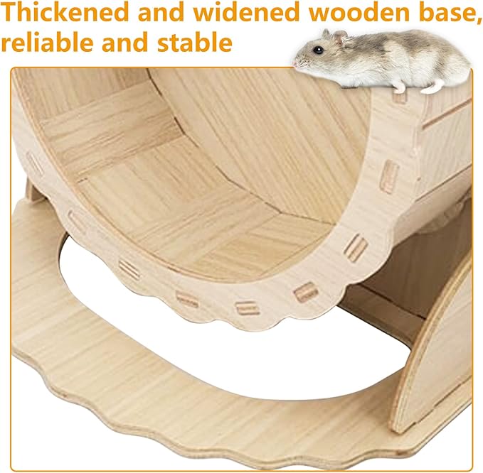 Hamiledyi Wooden Hamster Wheel, Small Pets Exercise Wheel, Silent Running Wheel for Gerbil, Mice, Guinea Pigs, Dwarf Syrian Hamster (5.9in)