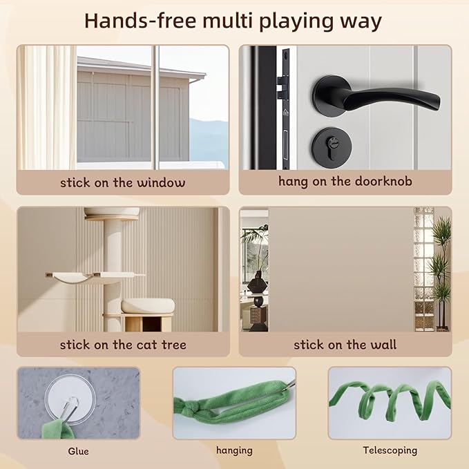 Durable Cat Toys with Catnip, Self-Play Hanging Kicker Toy for Indoor Cats, Interactive Window/Door Mount Design with Bell & Spring for Kittens and Adult Cats