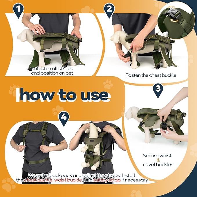 Pet Dog Front Carrier Backpacks, Legs Out Secure-Fit Dog Front Carrier for Small Dogs Up to 17 lbs, Adjustable Hands Free Pet Chest Carriers for Hiking Cycling (M, Green)