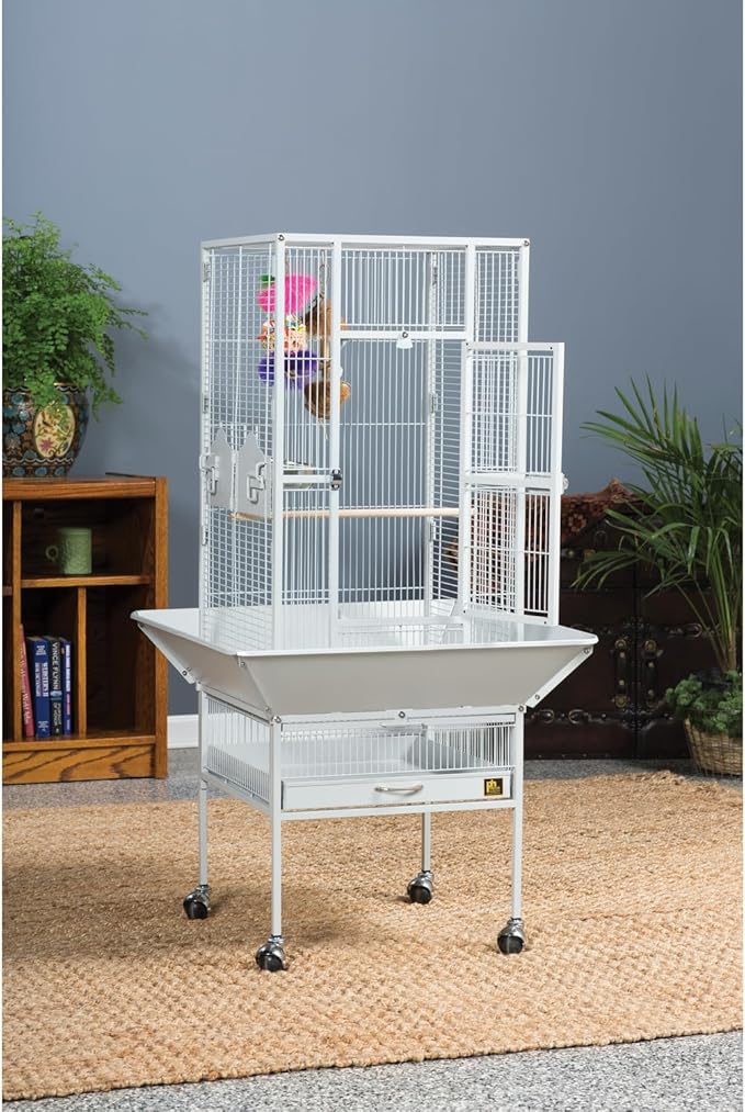 Mid-Century Marvel Bird Cage with Retro-Inspired Design, Durable Construction, Spacious Interior, and Elegant Finish for Stylish Pewter White