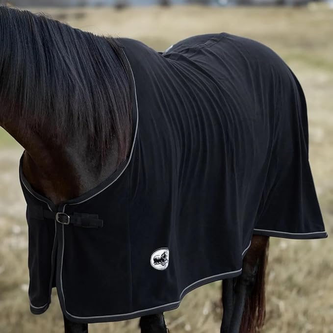 Jeffers Equine Elite Fleece Horse Cooler Blanket, 66 Inch – Soft, Adjustable Fit, Lightweight, Easy Care, Moisture Wicking Cooling Sheet with Surcingle for Post Exercise, Travel for Horses – Black