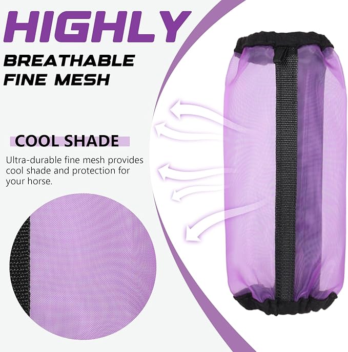 All-Purpose Fine Mesh Horse Fly Boots Breathable Anti-Fly Leggings with Sturdy Support Strips Reduce Annoying Stomping & 360°Leg Protection Durable Easy-Clean Material 4-Pack Lavender Purple