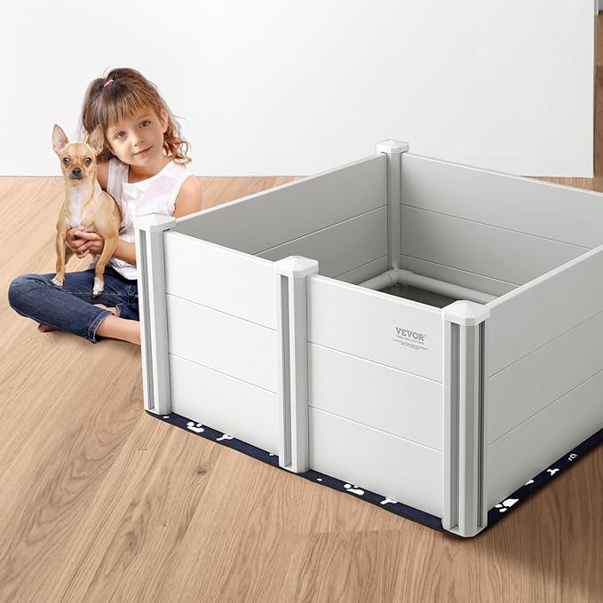 VEVOR Whelping Box for Dog, 38.6 x 38.6 x 18.1in Whelping Pen for Puppies, Dog Birthing Box with Rails and Washable Pee Pad, Whelping Box for Medium Breed Dogs, White
