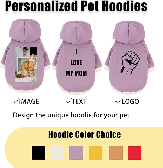 Custom Dog Hoodie, Personalized Sweatshirt with Photo Text Name Logo, Customized Hooded Sweater for Small Medium Large Dogs & Cats (Purple, Medium)