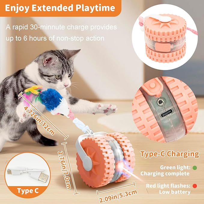 Interactive Cat Toys for Indoor Cats Smart Automatic Ball with Laser Rolling for Bored Kitten Pet Upgraded Speedy Moving Chase Dogs Toy Pink