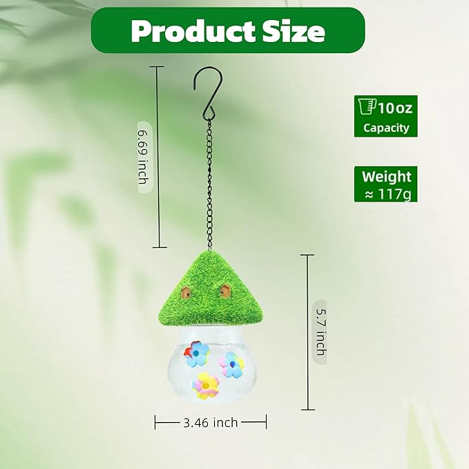 Hummingbird Feeders for Outdoors Hanging - Mushroom House Shape Bird Drinker, Water Resistant Leak Proof,Garden Birds Watching Patio Decoration with 3 Silicone Flower Feeding Ports (Tie dye Flower)