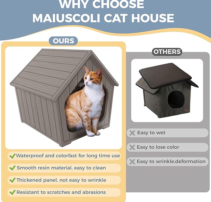 DRATO Outdoor Waterproof Cat House,23.43×22.64×22.8 Inches,Insulated Cat Shelter Feral for All Seasons,Easy to Assemble,Suitable for Cats and Small Dogs (Light Brown, 23.43×22.64×22.8 Inches)